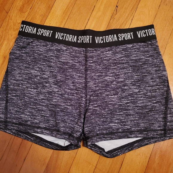 NWOT Victoria's Secret Sport shorts, women size L. Heathered Grey/black/white. - Picture 1 of 6